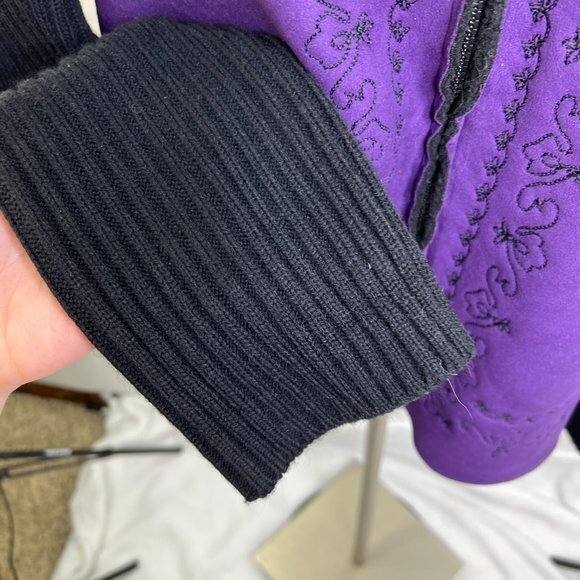 Coldwater Creek Jacket M Purple Faux Suede Embroidered Black Knit Sherpa Look Us - Picture 5 of 8